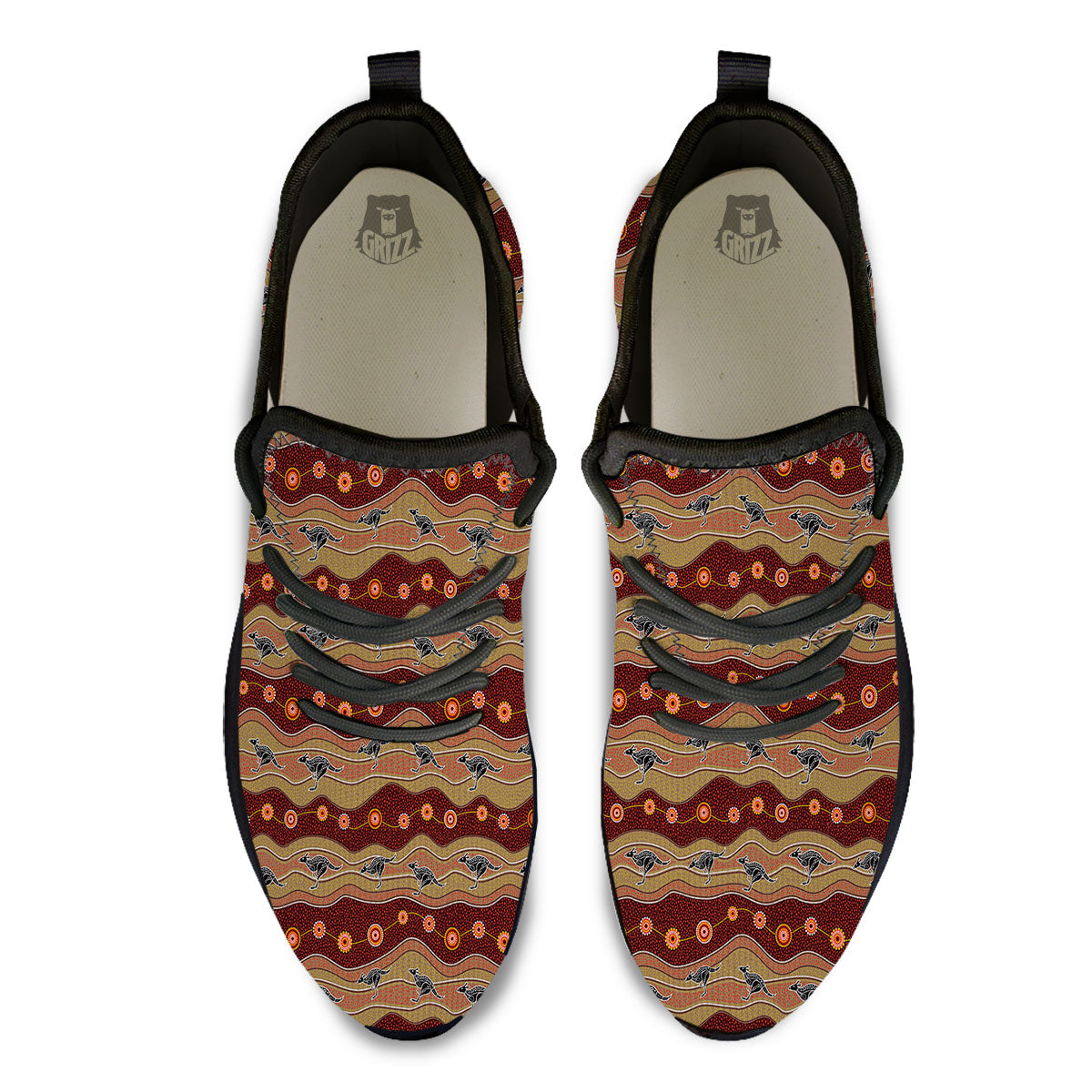Aboriginal Australian Kangaroo Print Black Athletic Shoes-grizzshop