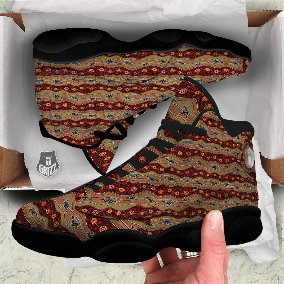 Aboriginal Australian Kangaroo Print Black Basketball Shoes-grizzshop