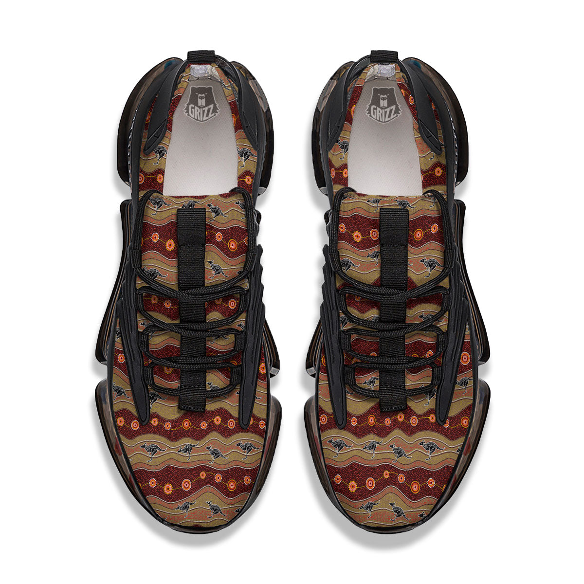 Aboriginal Australian Kangaroo Print Black Gym Shoes-grizzshop