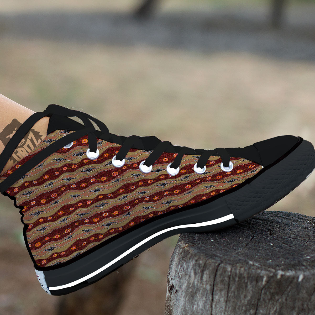 Aboriginal Australian Kangaroo Print Black High Top Shoes-grizzshop