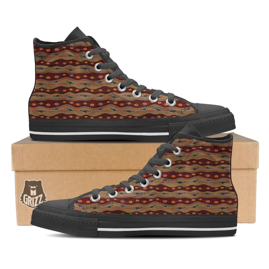 Aboriginal Australian Kangaroo Print Black High Top Shoes-grizzshop