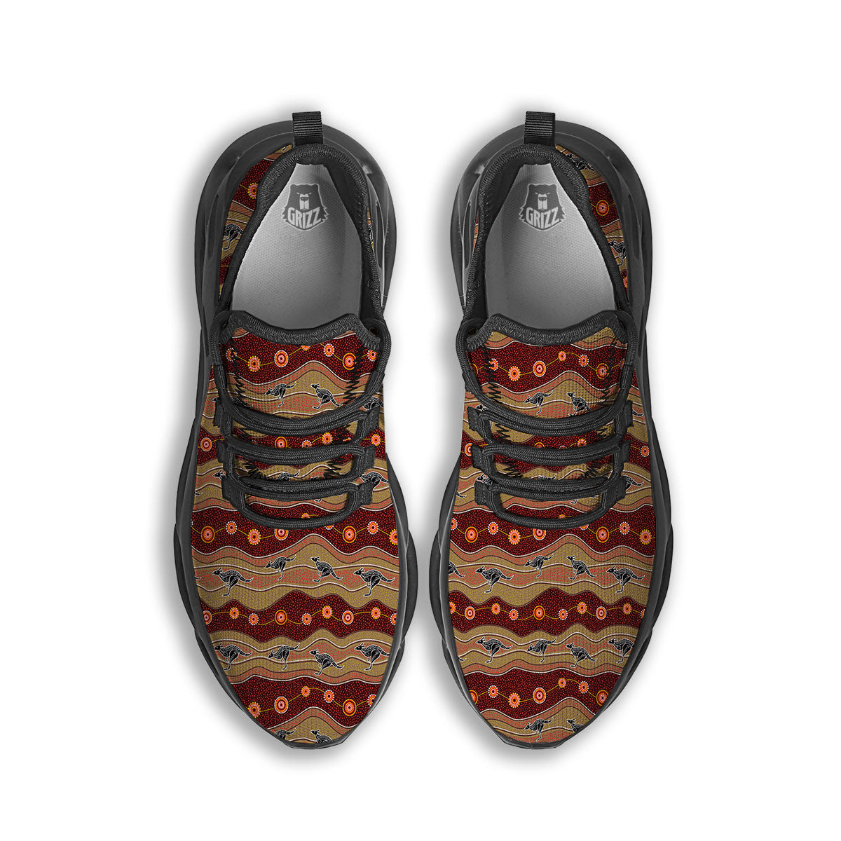 Aboriginal Australian Kangaroo Print Black Running Shoes-grizzshop