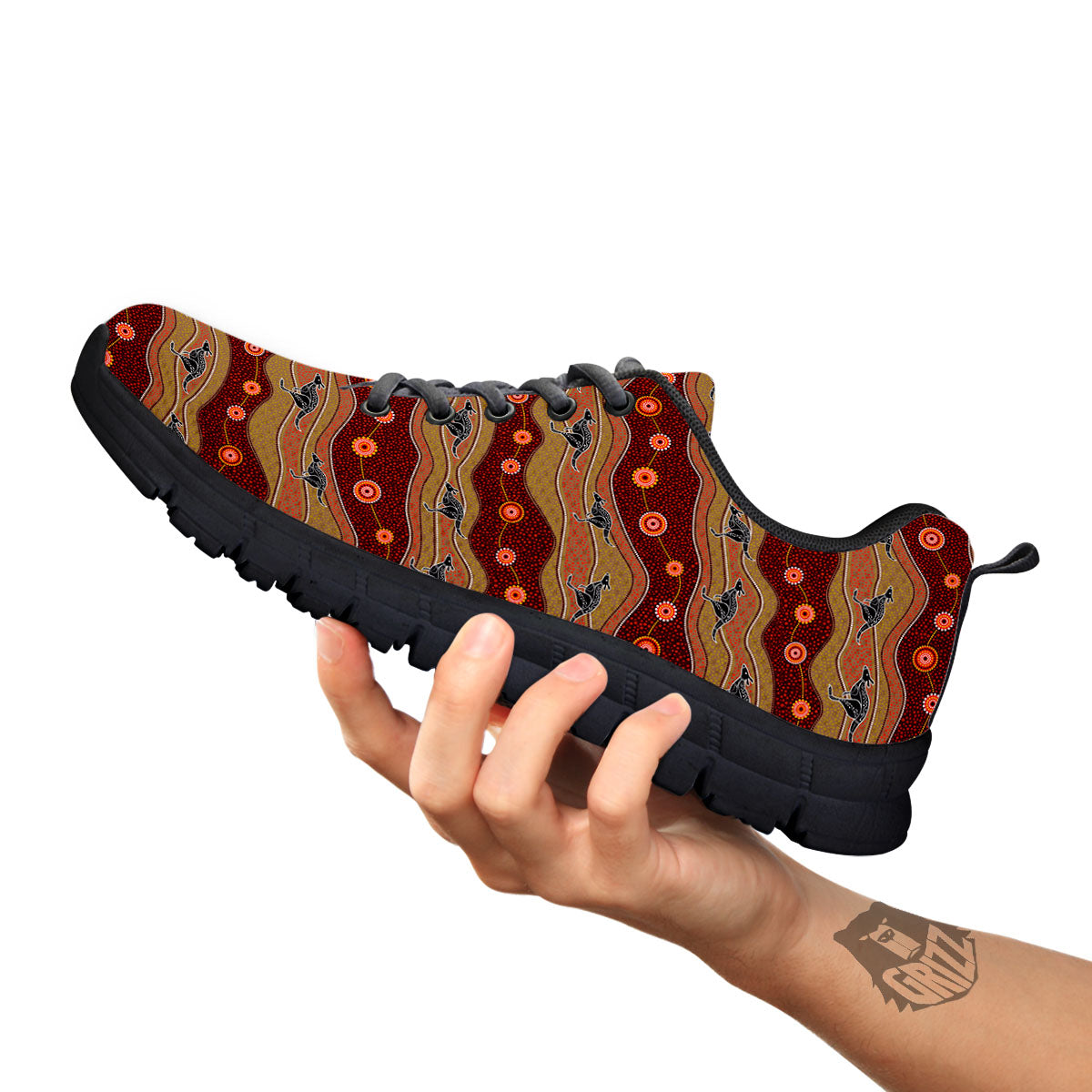 Aboriginal Australian Kangaroo Print Black Sneaker-grizzshop