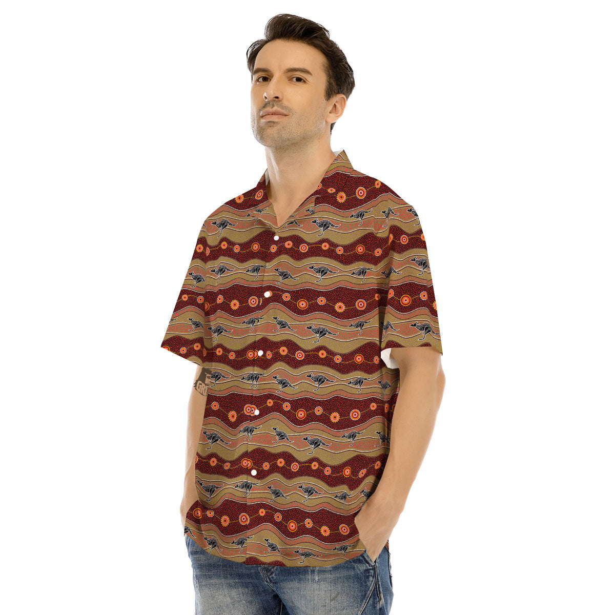 Aboriginal Australian Kangaroo Print Men's Hawaiian Shirt-grizzshop