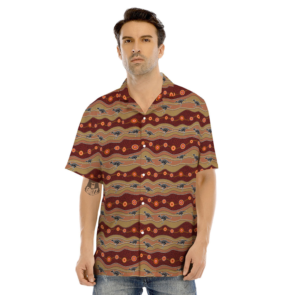 Aboriginal Australian Kangaroo Print Men's Hawaiian Shirt-grizzshop