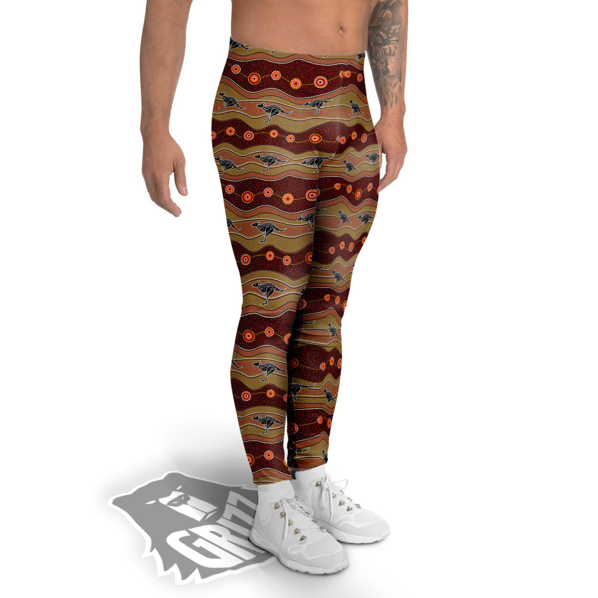 Aboriginal Australian Kangaroo Print Men's Leggings-grizzshop