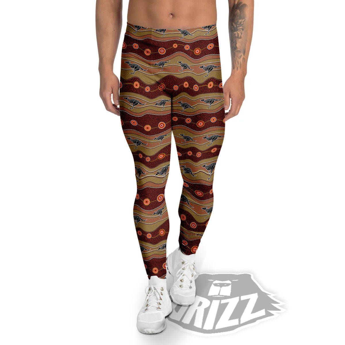 Aboriginal Australian Kangaroo Print Men's Leggings-grizzshop