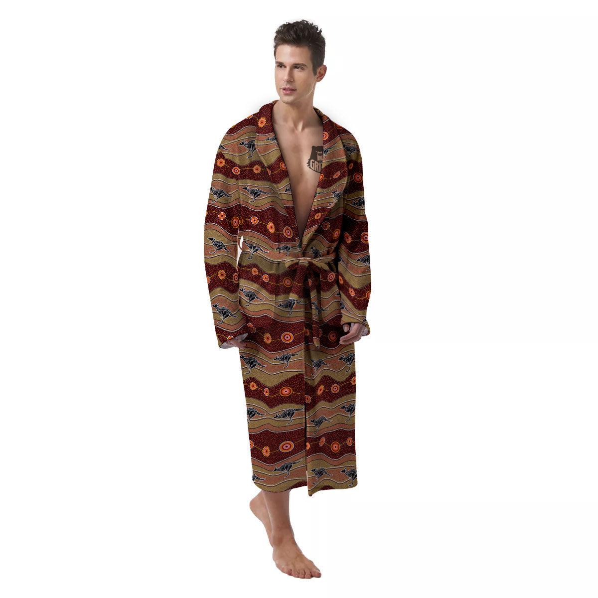 Aboriginal Australian Kangaroo Print Men's Robe-grizzshop
