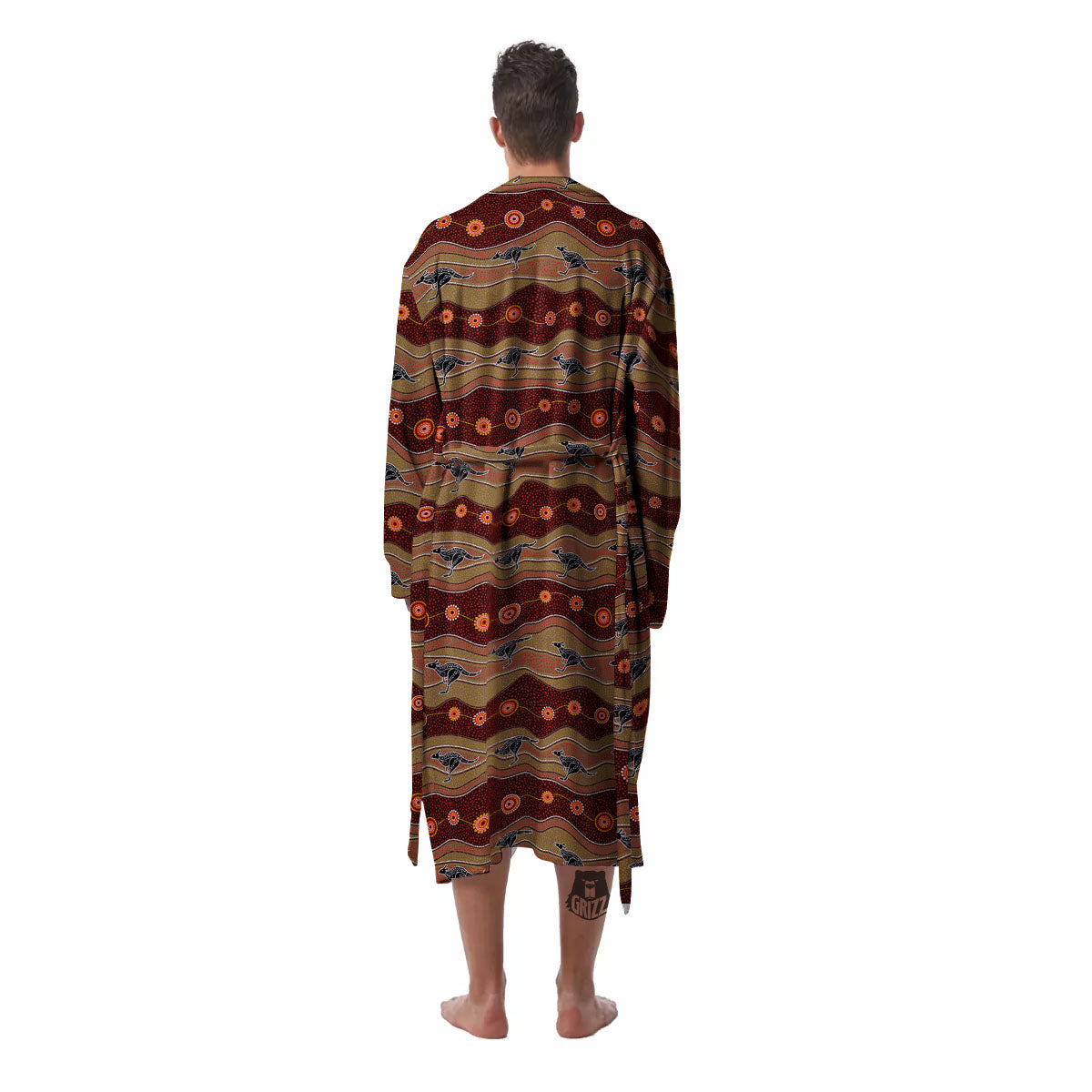 Aboriginal Australian Kangaroo Print Men's Robe-grizzshop