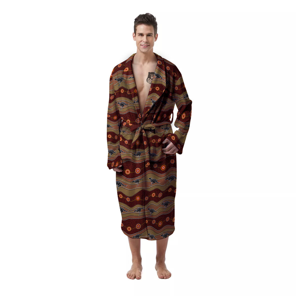 Aboriginal Australian Kangaroo Print Men's Robe-grizzshop