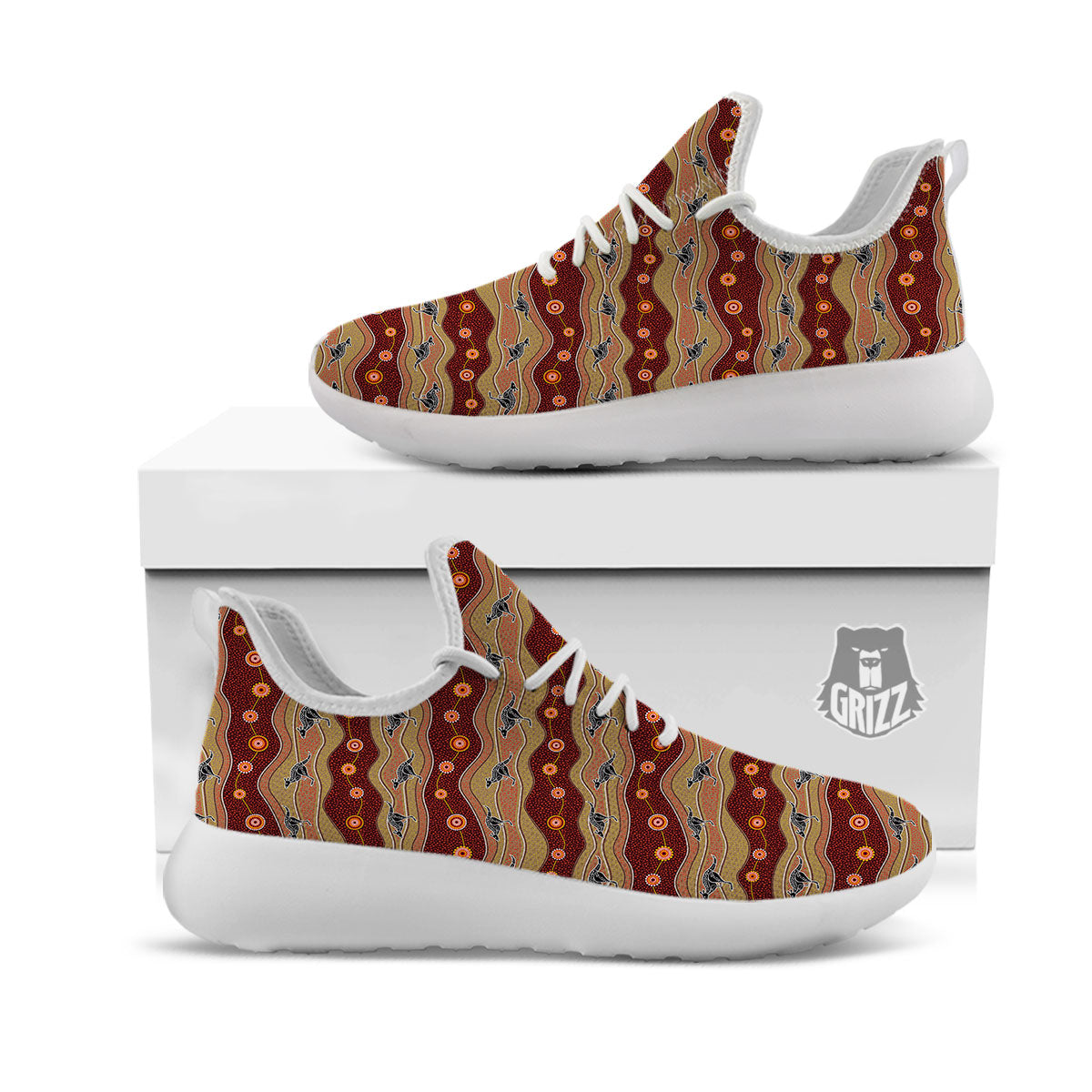 Aboriginal Australian Kangaroo Print White Athletic Shoes-grizzshop