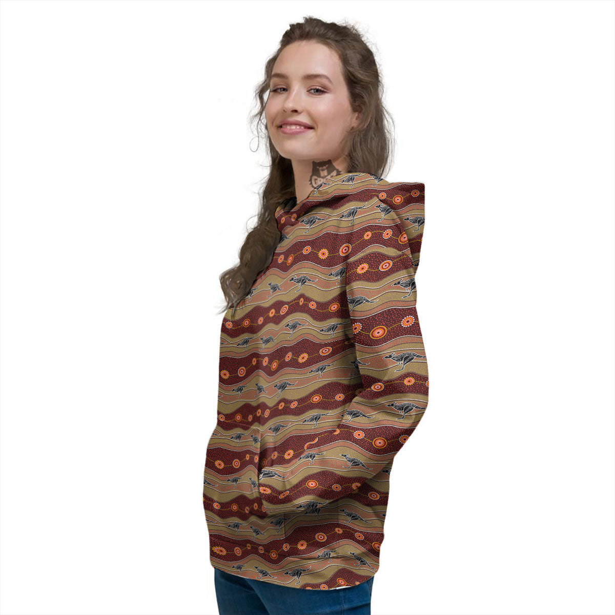 Aboriginal Australian Kangaroo Print Women's Hoodie-grizzshop