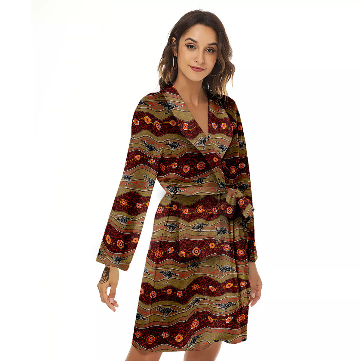 Aboriginal Australian Kangaroo Print Women's Robe-grizzshop