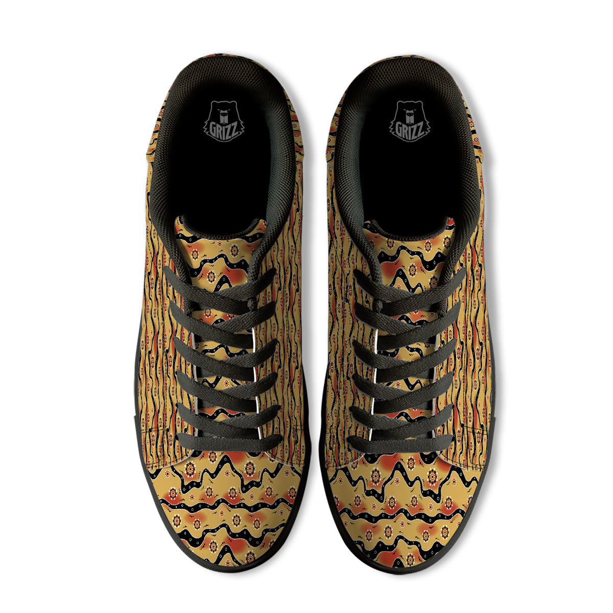 Aboriginal Australian Print Pattern Black Low Top Sneakers-grizzshop