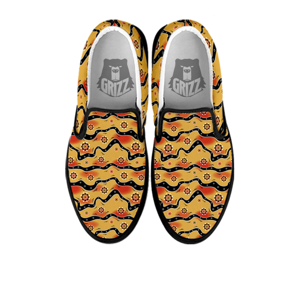 Aboriginal Australian Print Pattern Black Slip On Shoes-grizzshop