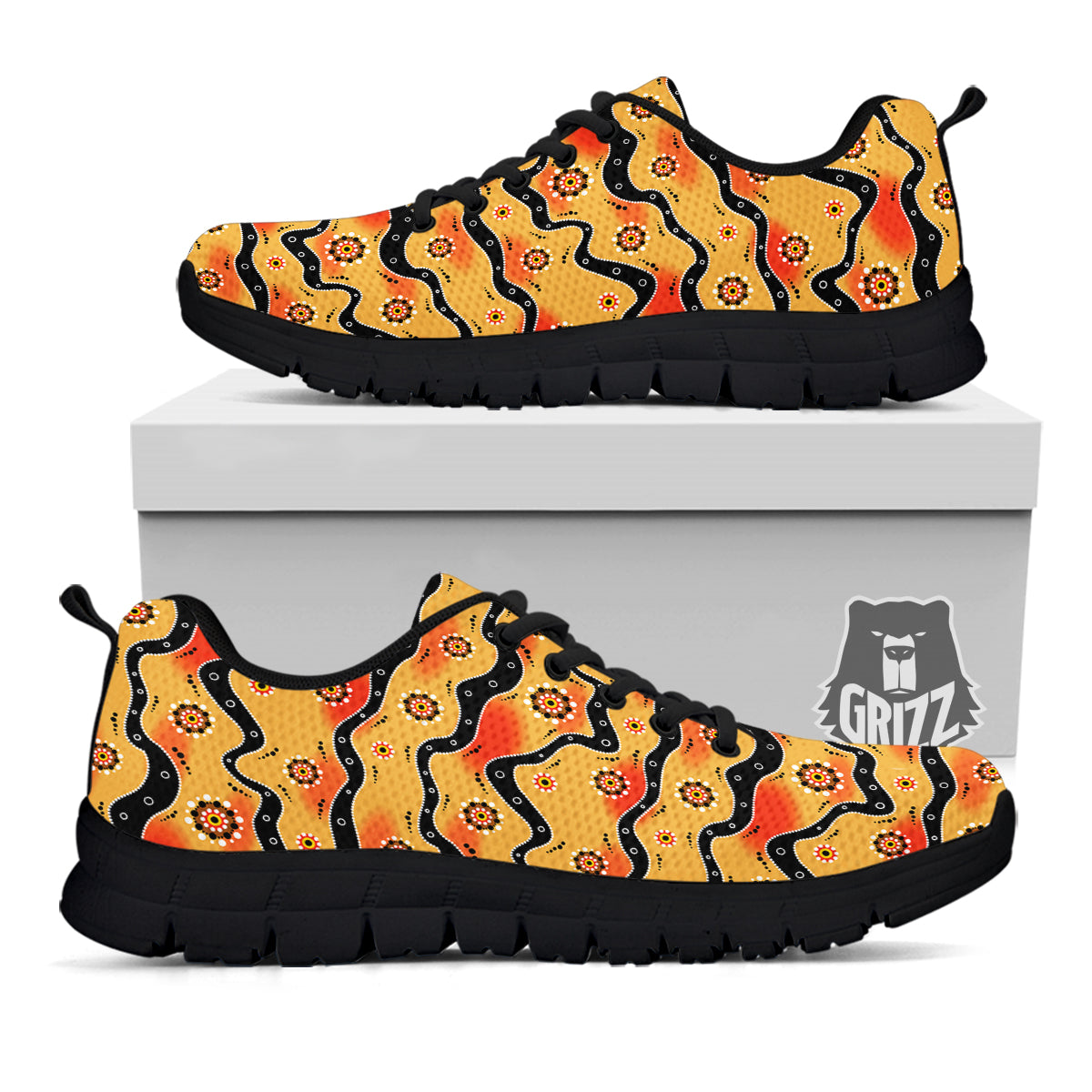 Aboriginal Australian Print Pattern Black Sneaker-grizzshop