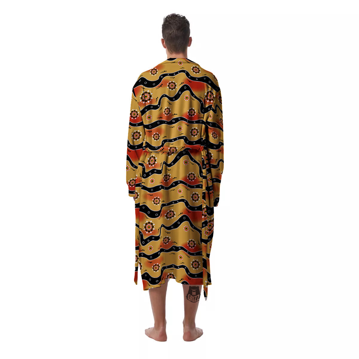 Aboriginal Australian Print Pattern Men's Robe-grizzshop