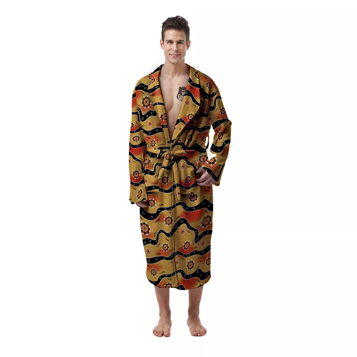 Aboriginal Australian Print Pattern Men's Robe-grizzshop