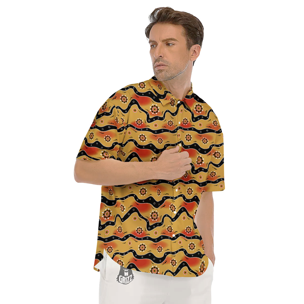 Aboriginal Australian Print Pattern Men's Short Sleeve Shirts-grizzshop