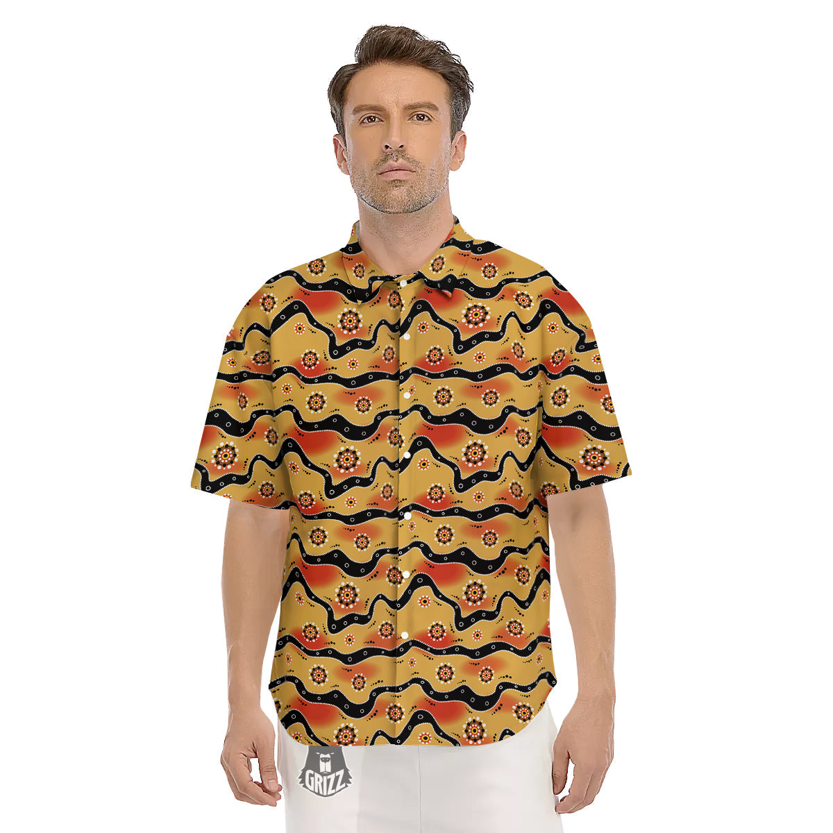 Aboriginal Australian Print Pattern Men's Short Sleeve Shirts-grizzshop