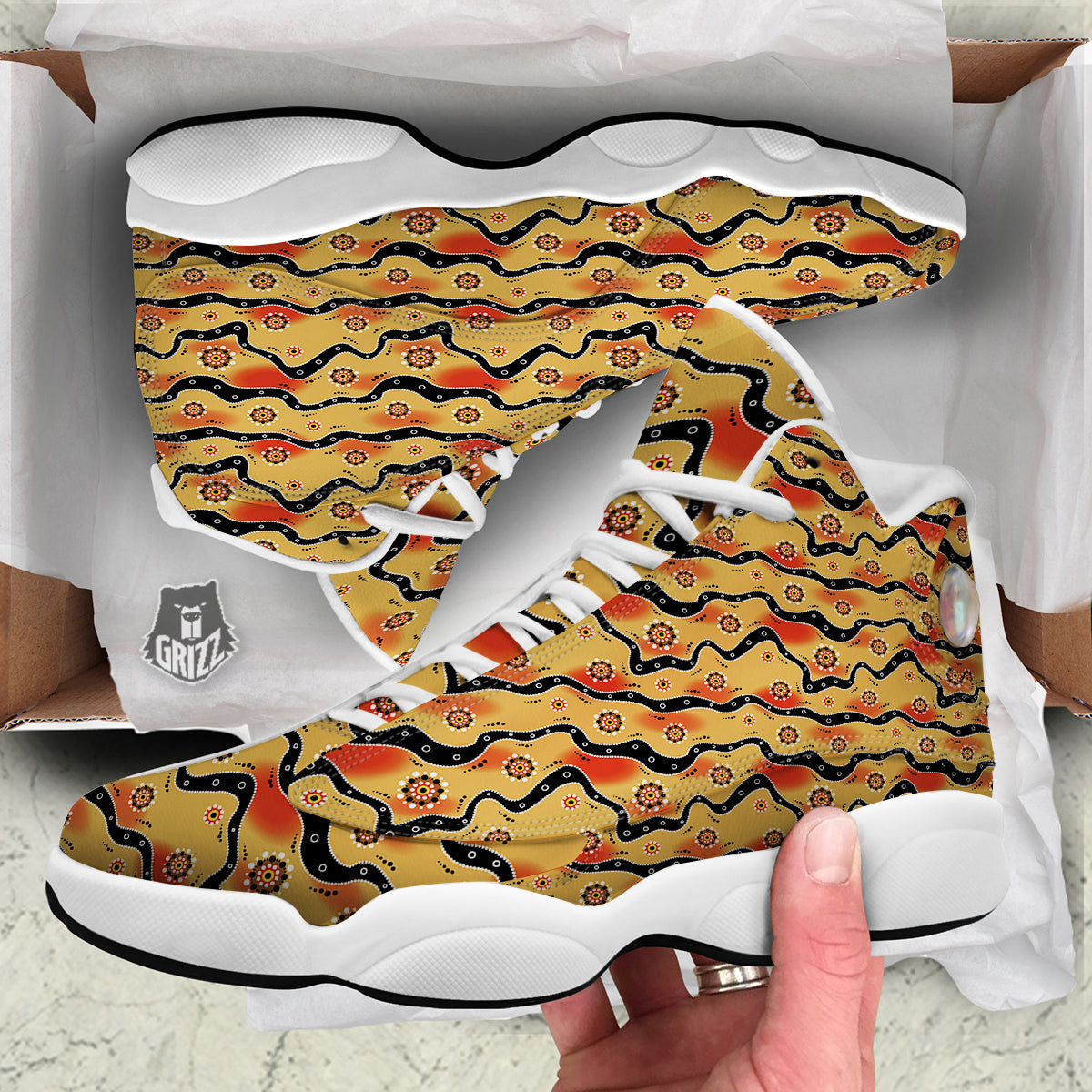 Aboriginal Australian Print Pattern White Basketball Shoes-grizzshop