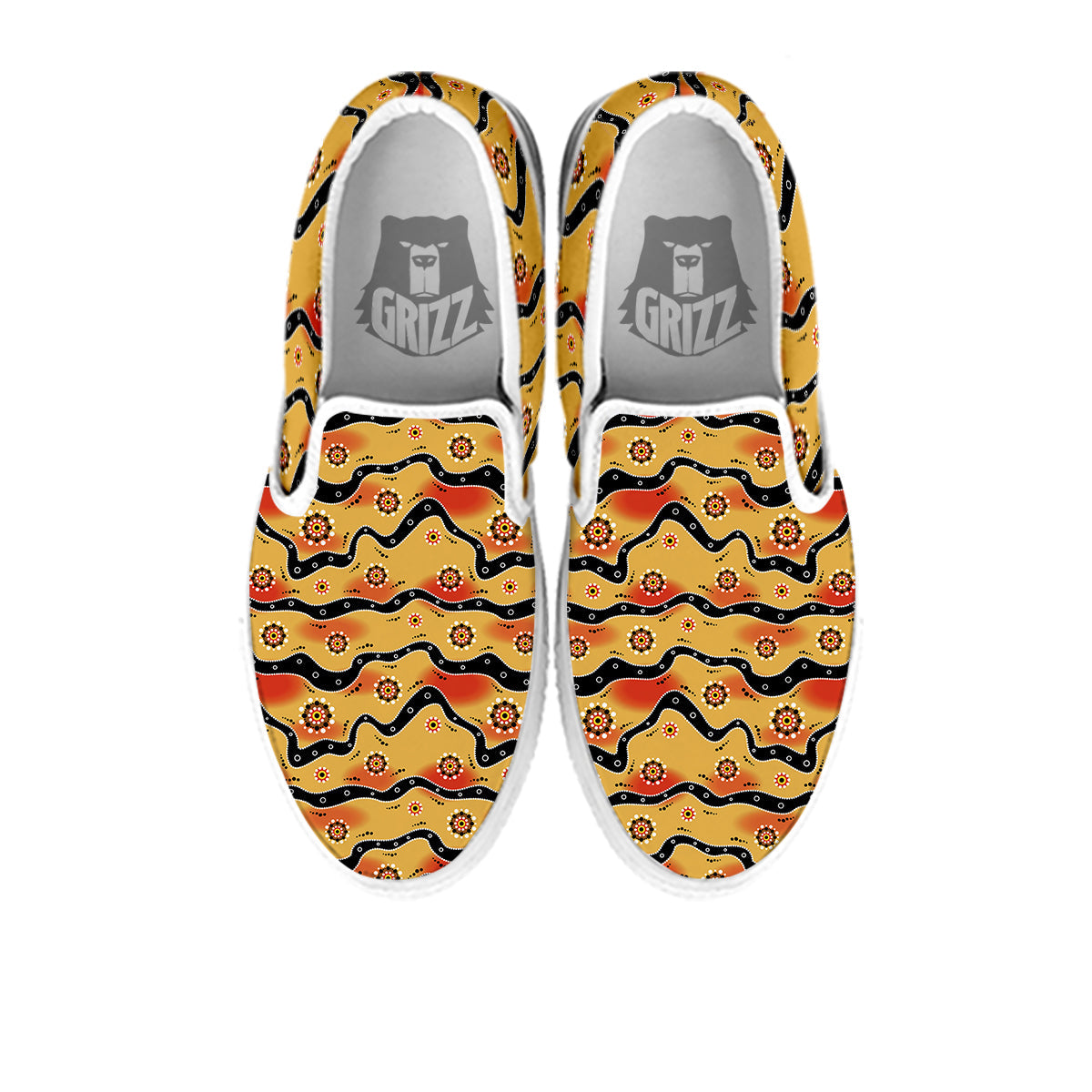 Aboriginal Australian Print Pattern White Slip On Shoes-grizzshop