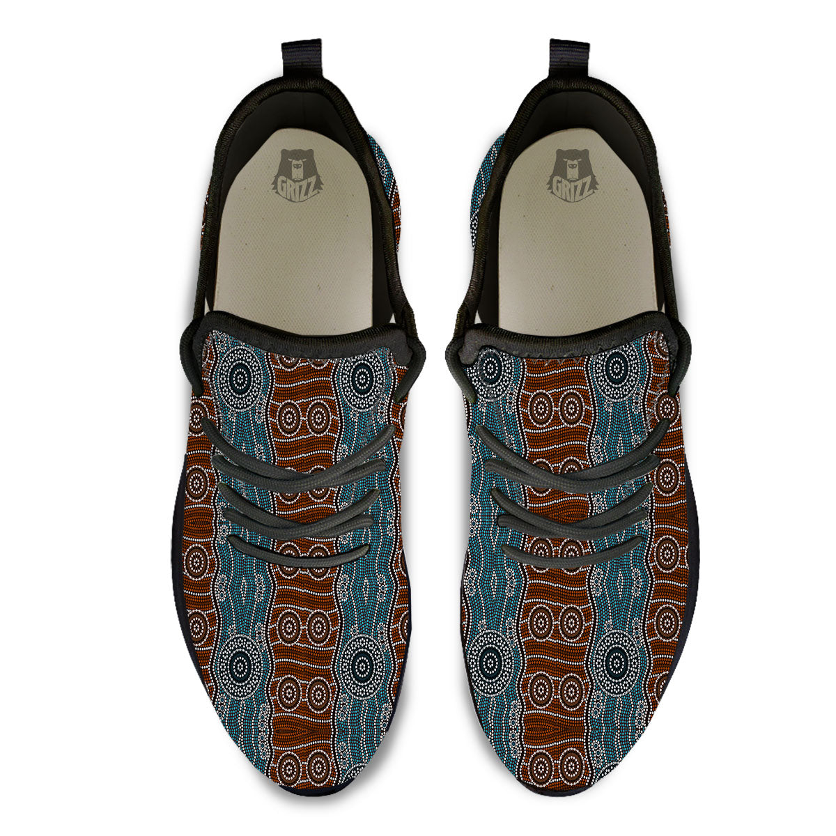 Aboriginal Dot Australia River Print Black Athletic Shoes-grizzshop