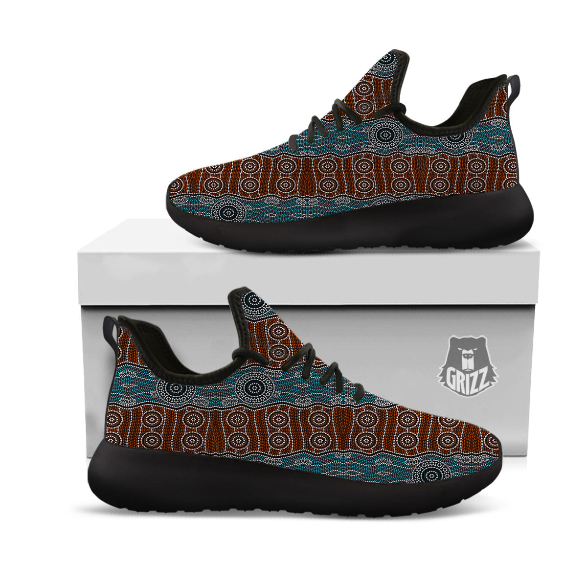 Aboriginal Dot Australia River Print Black Athletic Shoes-grizzshop