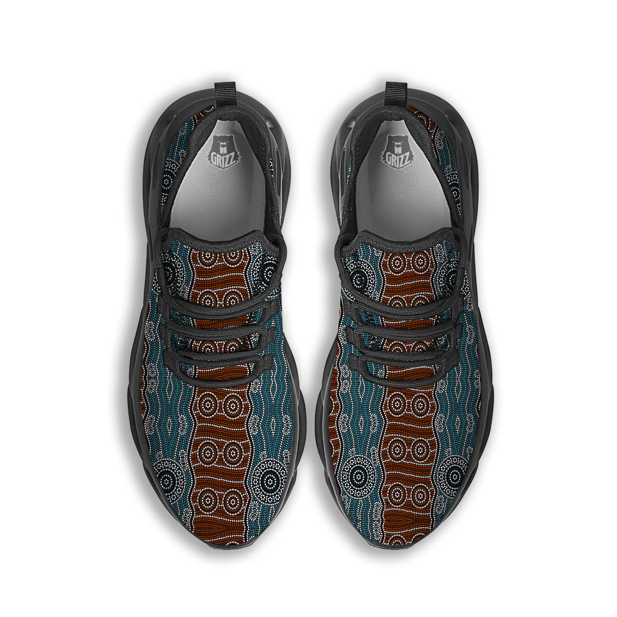 Aboriginal Dot Australia River Print Black Running Shoes-grizzshop