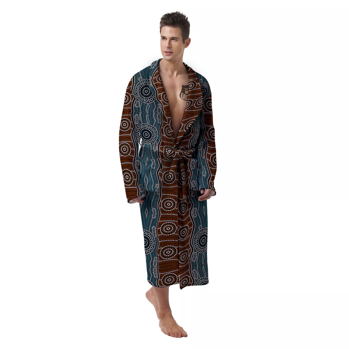 Aboriginal Dot Australia River Print Men's Robe-grizzshop