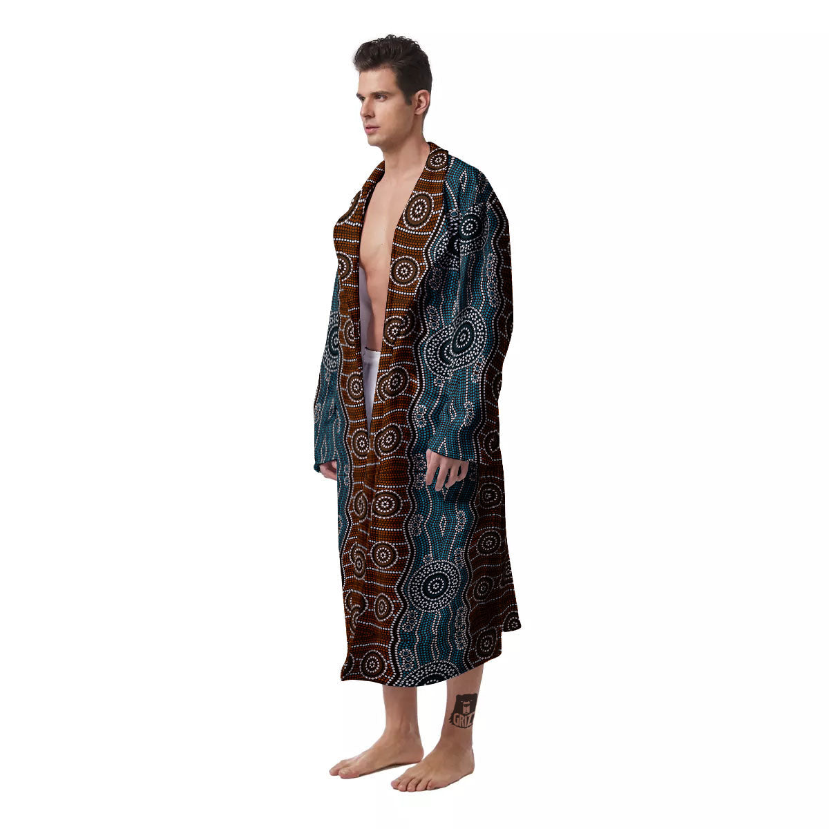 Aboriginal Dot Australia River Print Men's Robe-grizzshop