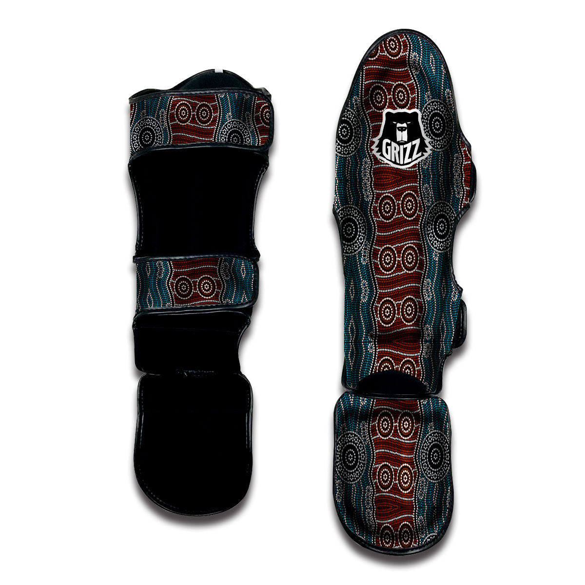 Aboriginal Dot Australia River Print Muay Thai Shin Guards-grizzshop
