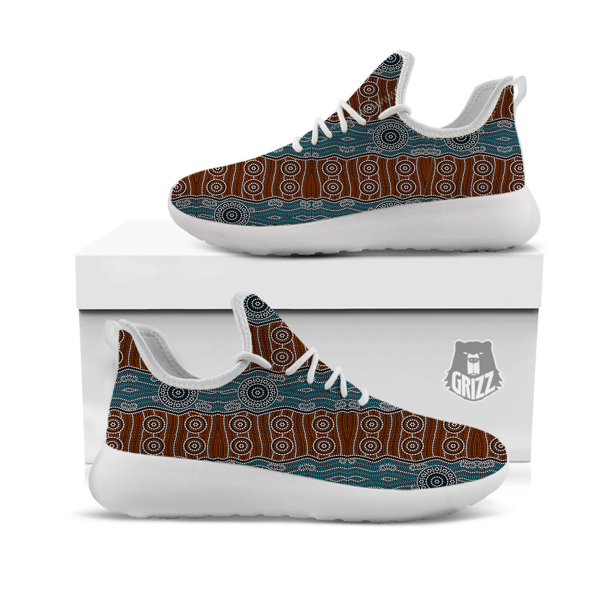Aboriginal Dot Australia River Print White Athletic Shoes-grizzshop