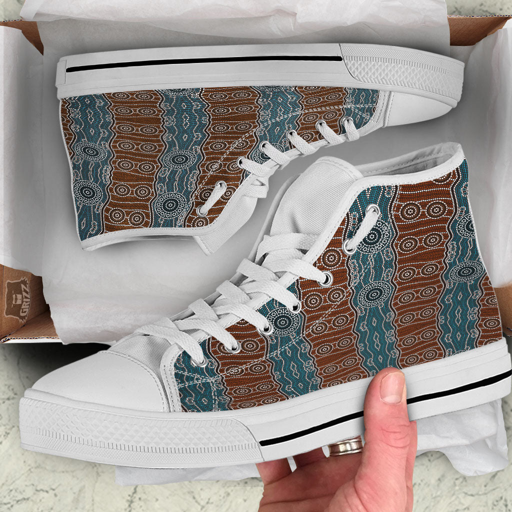 Aboriginal Dot Australia River Print White High Top Shoes-grizzshop