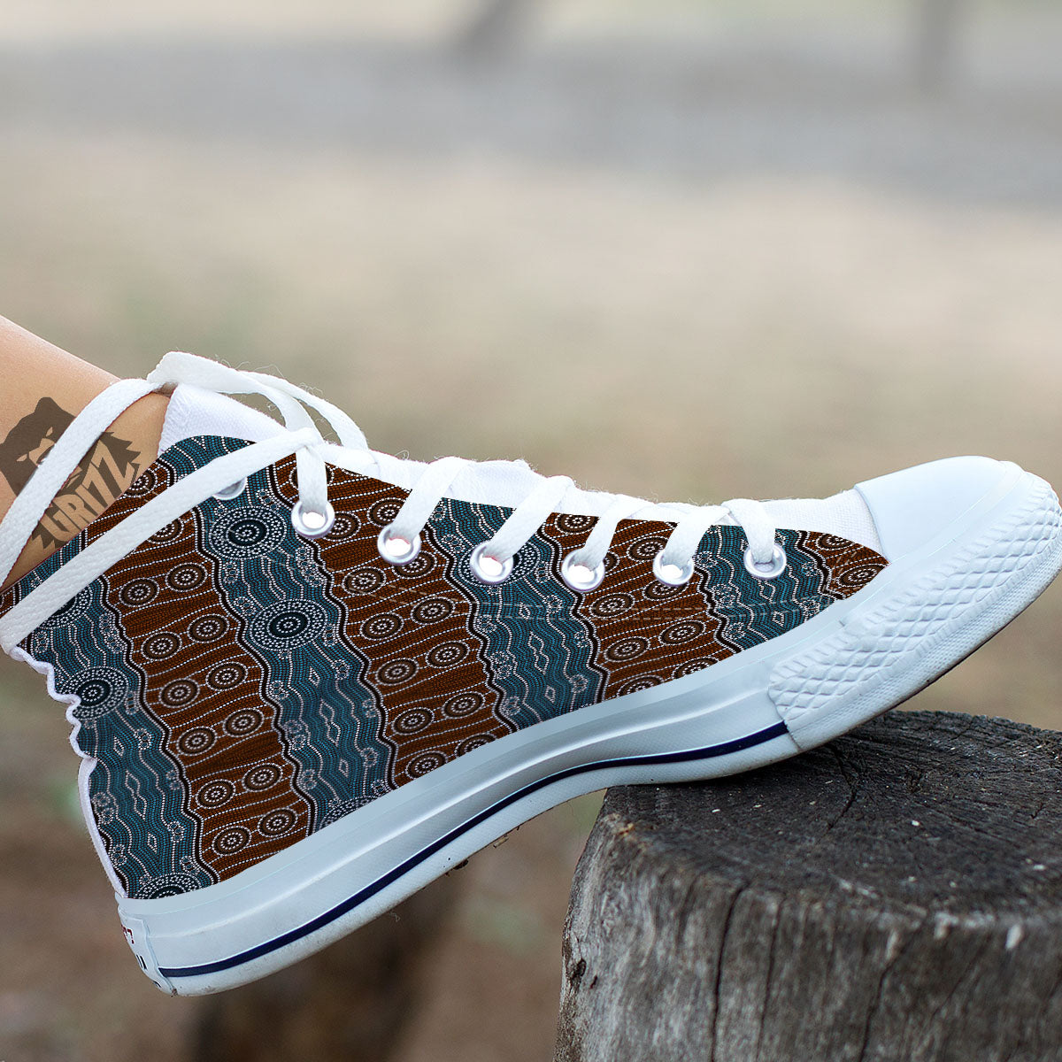 Aboriginal Dot Australia River Print White High Top Shoes-grizzshop