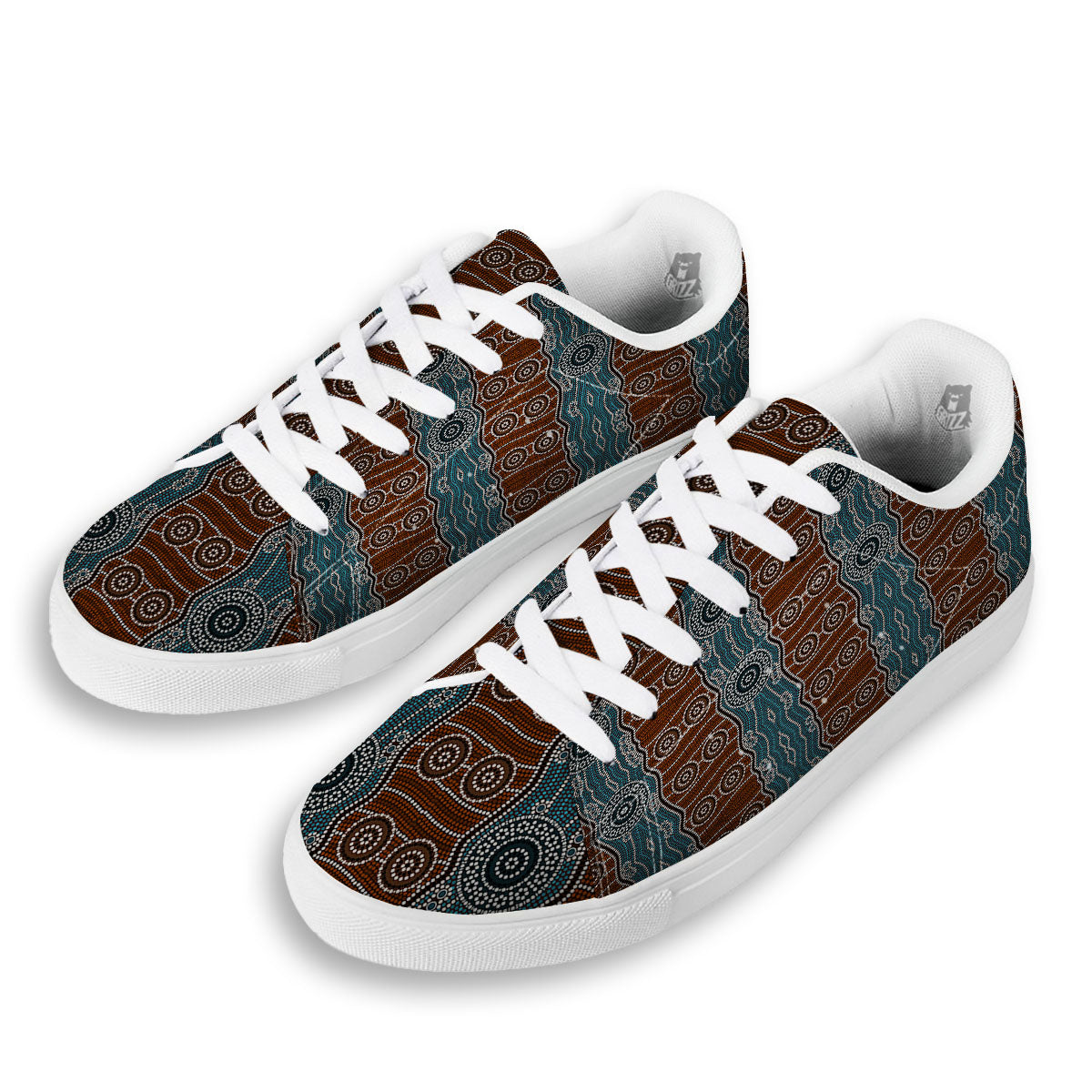 Aboriginal Dot Australia River Print White Low Top Sneakers-grizzshop