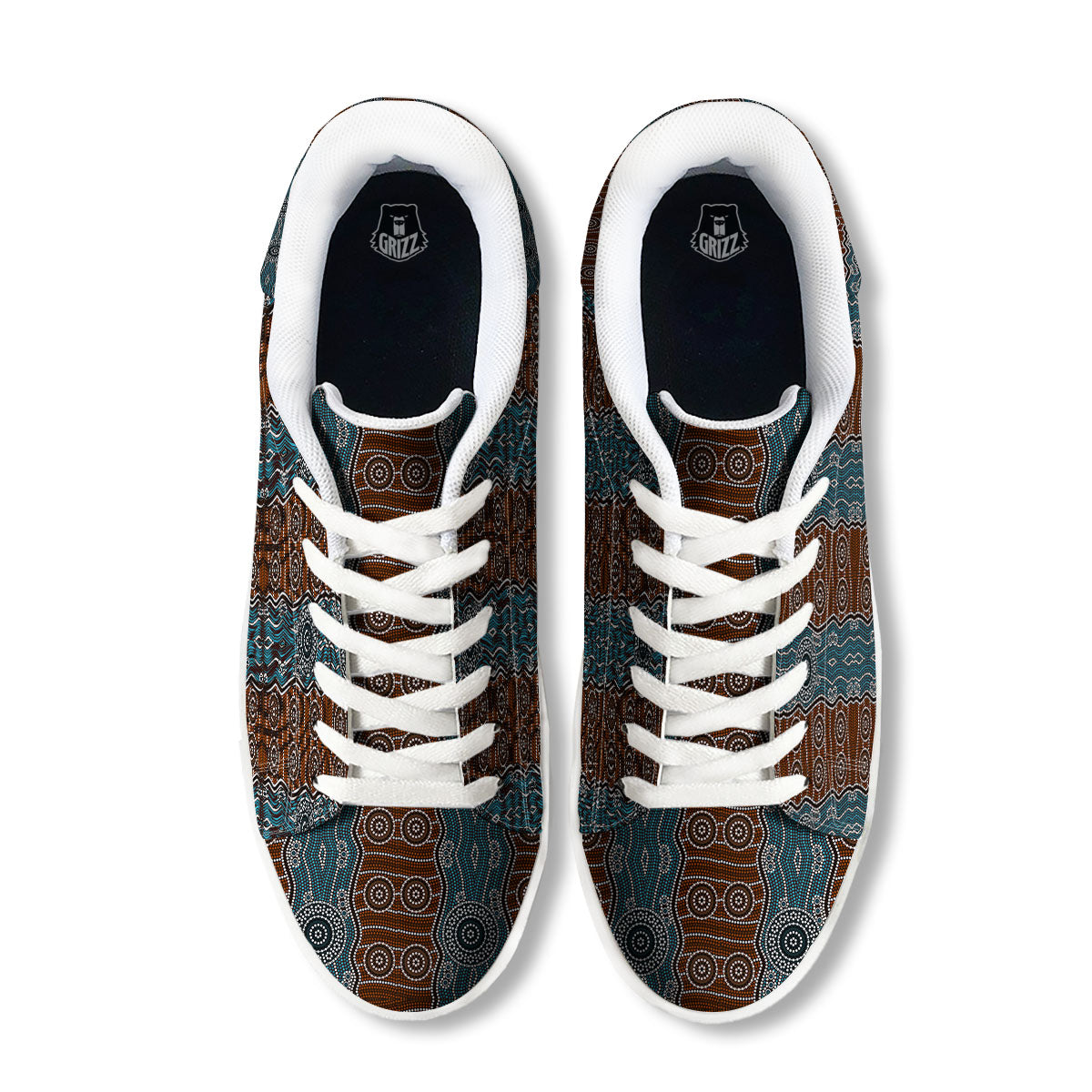 Aboriginal Dot Australia River Print White Low Top Sneakers-grizzshop