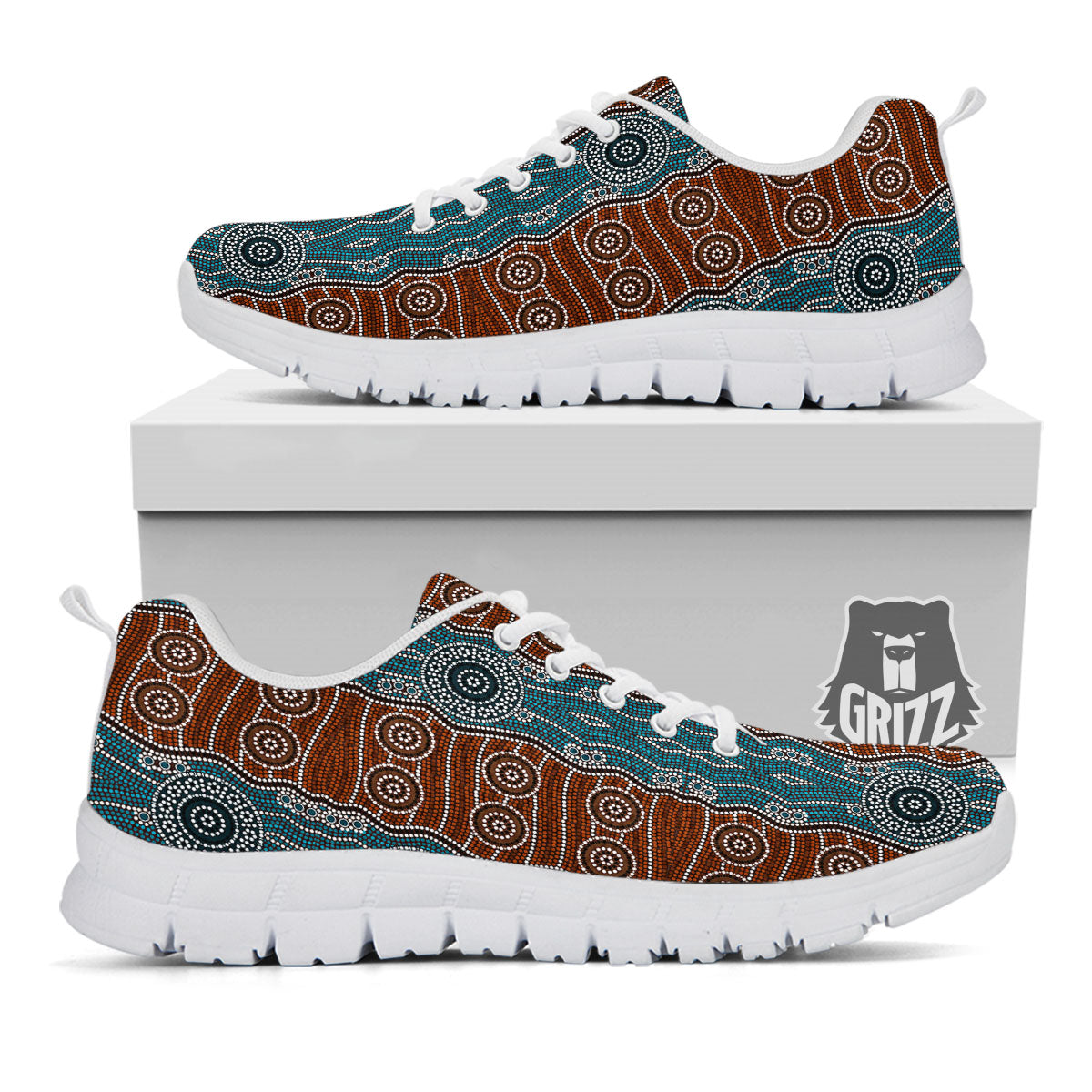 Aboriginal Dot Australia River Print White Sneaker-grizzshop