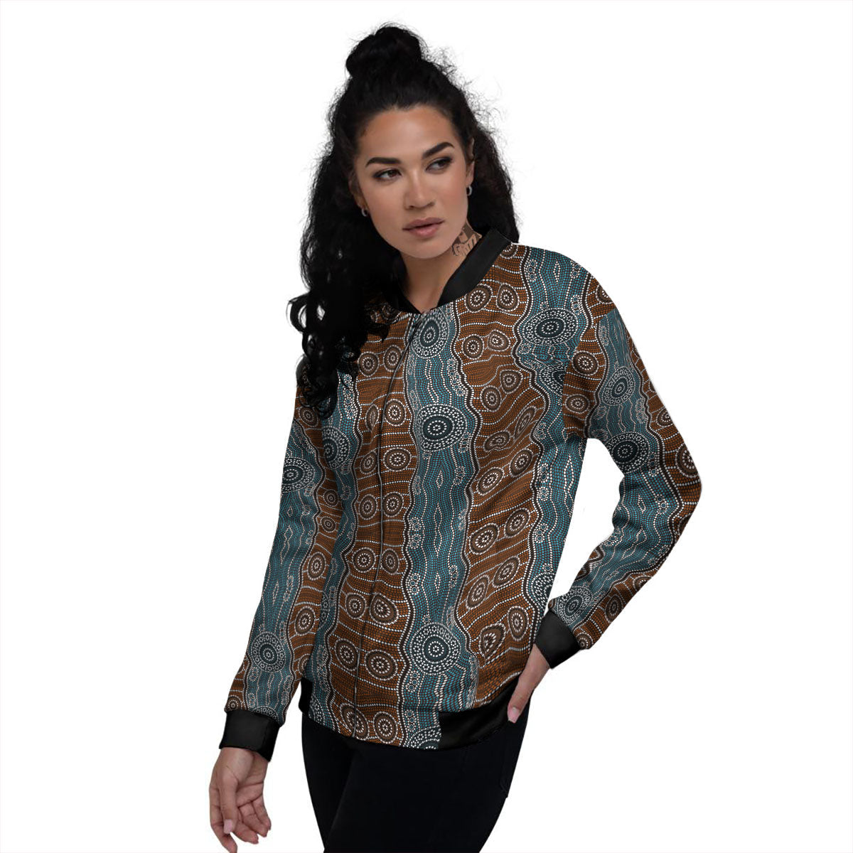 Aboriginal Dot Australia River Print Women's Bomber Jacket-grizzshop