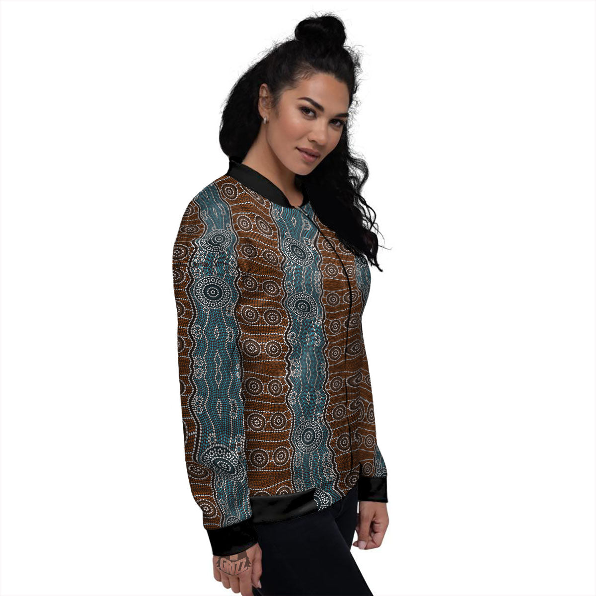 Aboriginal Dot Australia River Print Women's Bomber Jacket-grizzshop