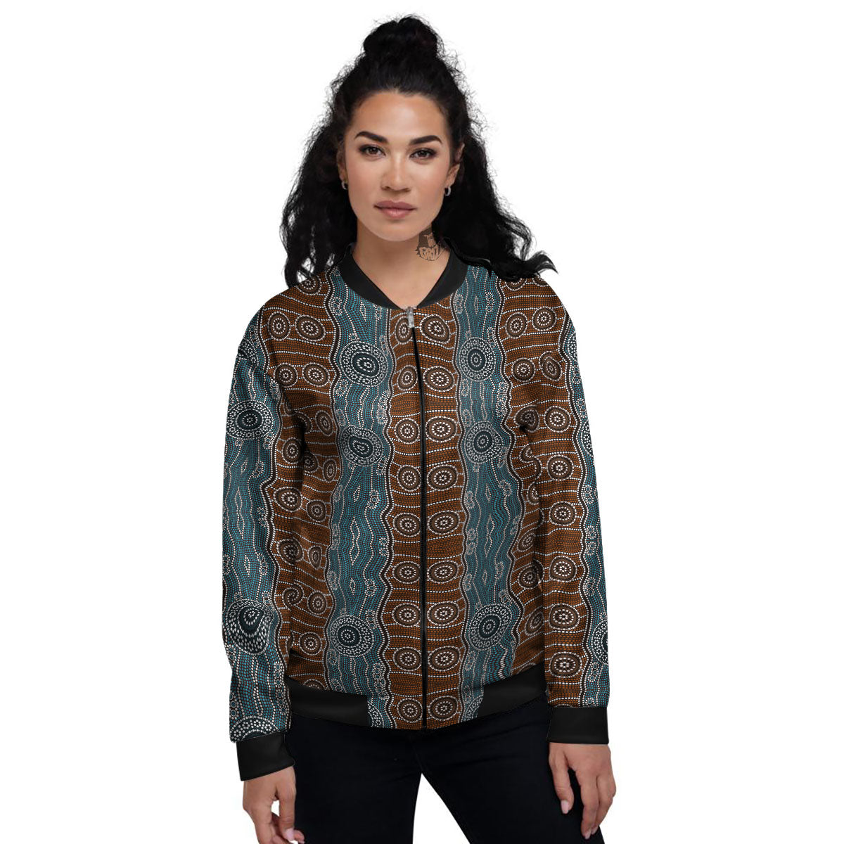 Aboriginal Dot Australia River Print Women's Bomber Jacket-grizzshop