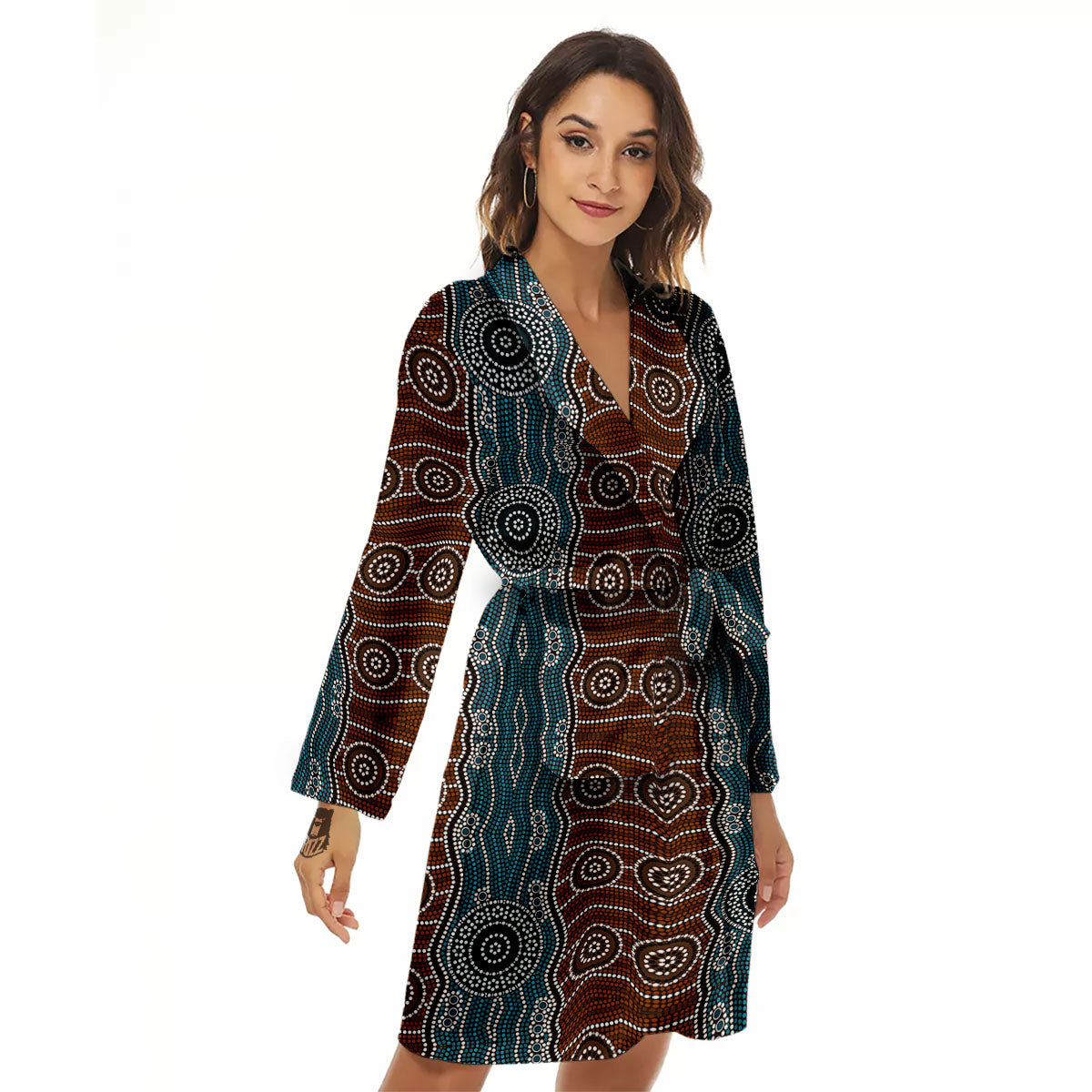 Aboriginal Dot Australia River Print Women's Robe-grizzshop