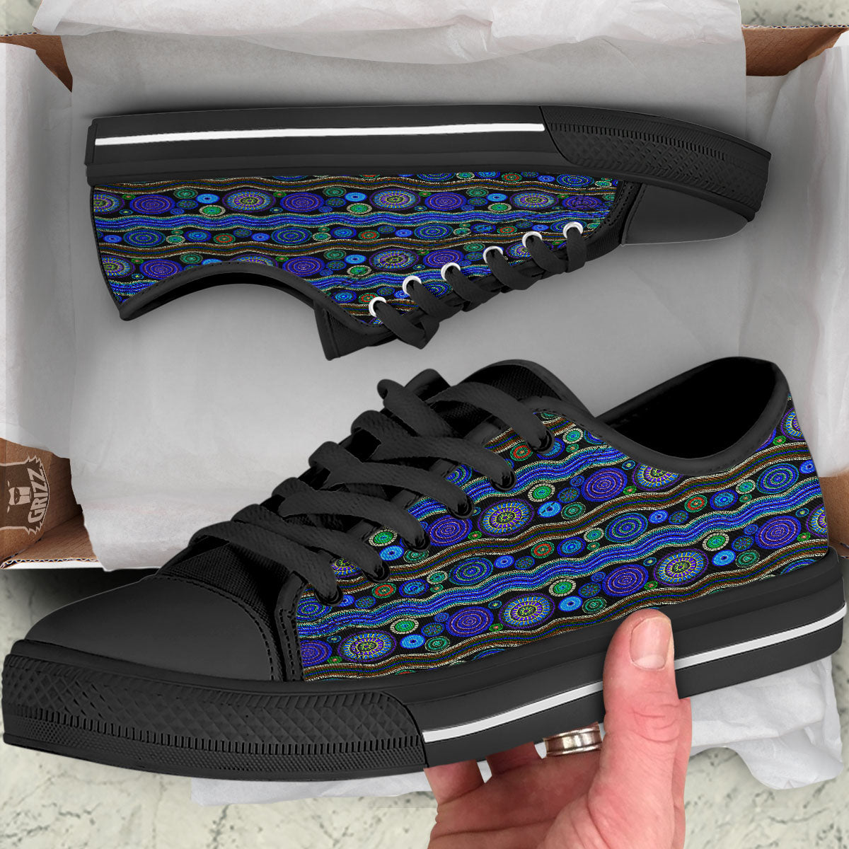 Aboriginal Dot Australian Print Black Low Top Shoes-grizzshop