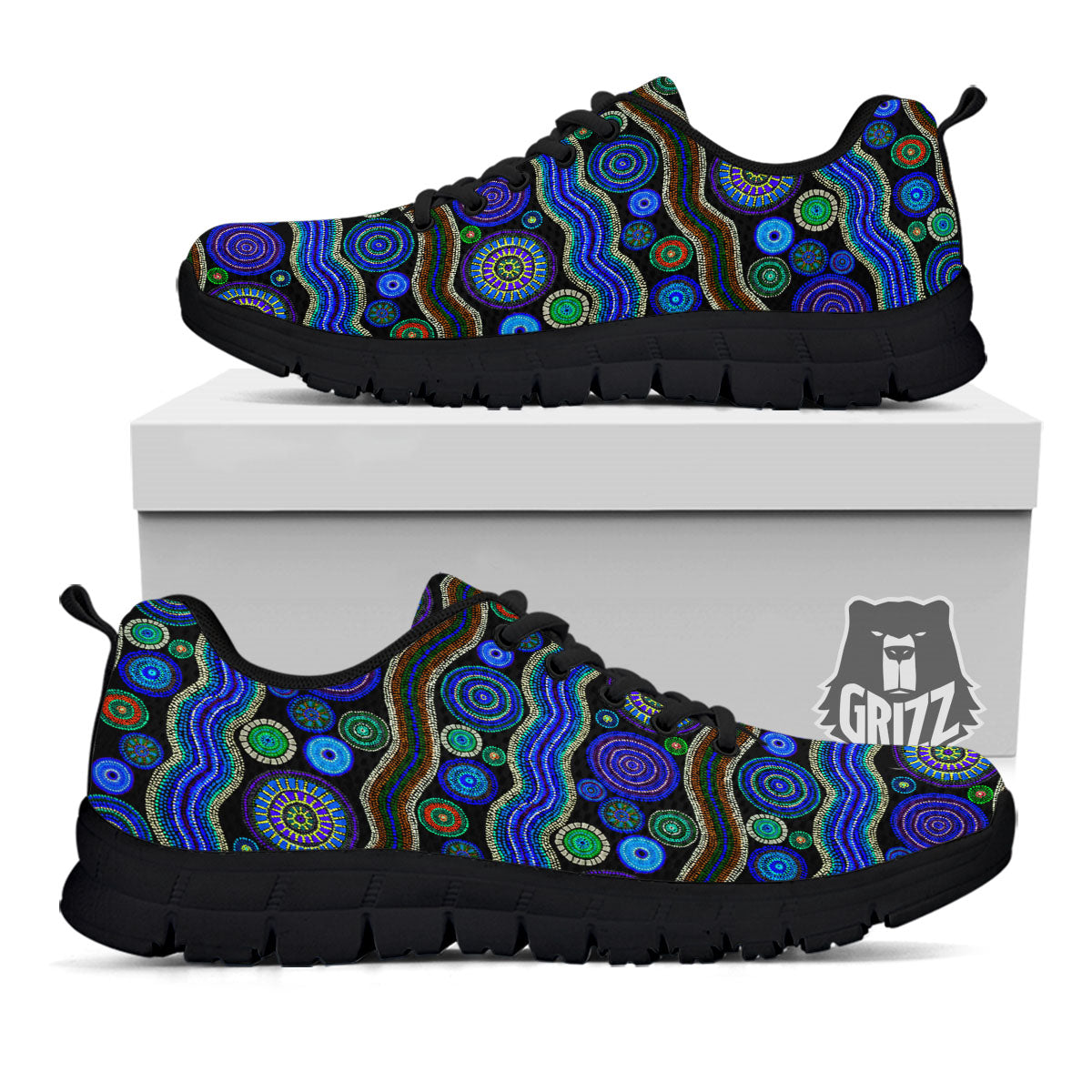 Aboriginal Dot Australian Print Black Sneaker-grizzshop