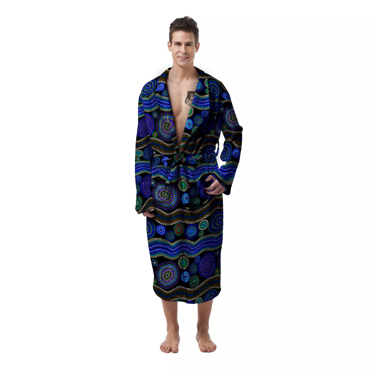 Aboriginal Dot Australian Print Men's Robe-grizzshop