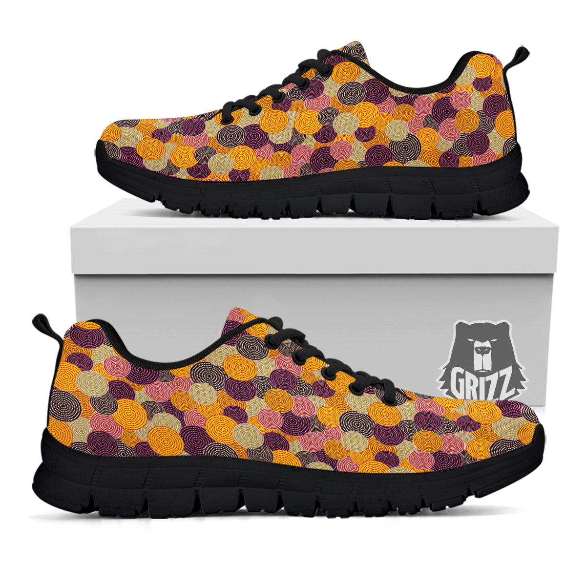 Aboriginal Dot Australian Print Pattern Black Sneaker-grizzshop