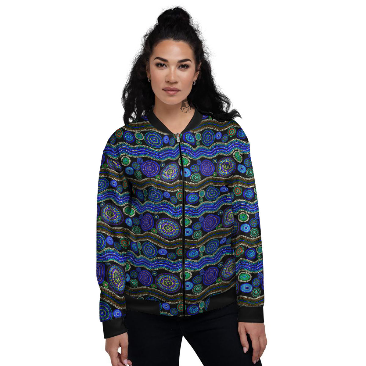 Aboriginal Dot Australian Print Women's Bomber Jacket-grizzshop