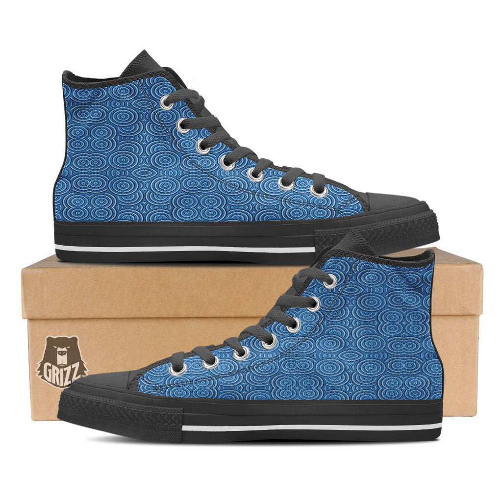 Aboriginal Dot Blue Print Pattern Black High Top Shoes-grizzshop