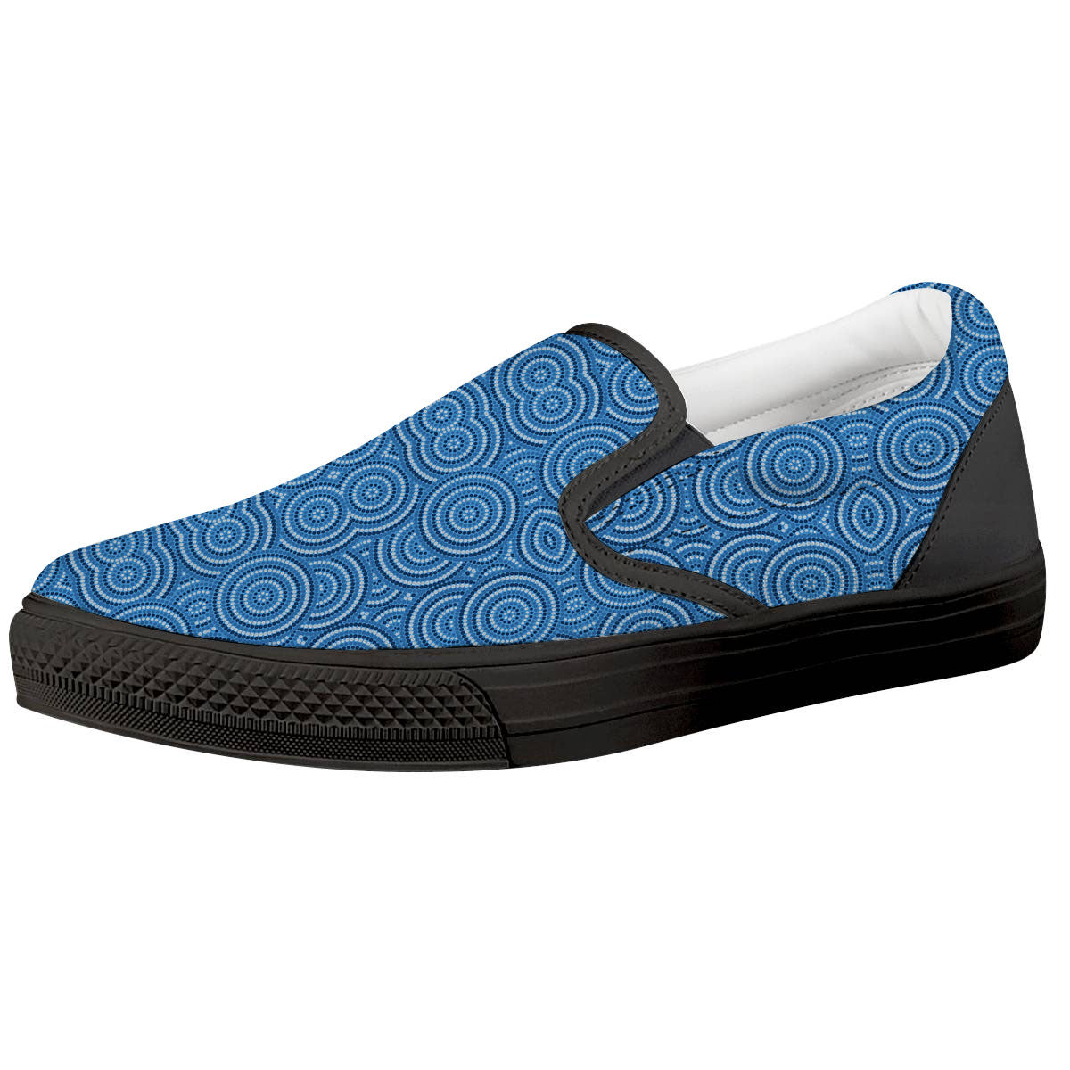Aboriginal Dot Blue Print Pattern Black Slip On Shoes-grizzshop