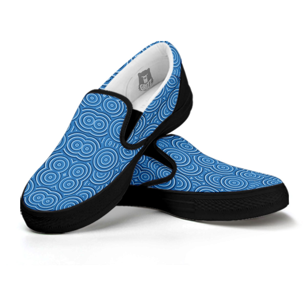 Aboriginal Dot Blue Print Pattern Black Slip On Shoes-grizzshop